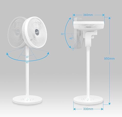 LeaderPro 2 en 1 Ventilateur Silencieux 3D Oscillant Ventilateur sur Pied Ventilateur de Bureau 20dB DC Moteur Turbo Ventilateur à Circulation d'air avec Télécommande Ø34cm 13 Vitesses 6,8m/s, Blanc - Nail Gallerys