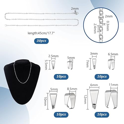 PH PandaHall 30 paquet de Chaînes de Collier 45cm chaînes de Câble en Acier Inoxydable 304, Collier avec Fermoirs Mousquetons 40pcs à Clipser pour Fournitures de Fabrication de Bijoux - Nail Gallerys