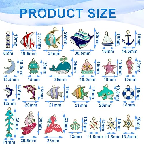 RYXZEN 25 Pièces Breloques d'animaux de Mer Charm Étoile de Mer Écaille Dauphin Pendentif DIY Perles Accessoires pour Boucle d'oreille Collier Bracelet Boucles D'oreilles Fournitures Artisanales - Nail Gallerys