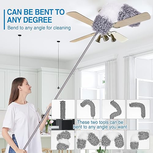 shirylzee Lot de 12 Plumeau Poussiere Telescopique Nettoyeur de Poussière Rétractable Gap Tete de Loup Plumeau Lavable Pliable Plumeau Microfibre pour Toile D'araignée, Ventilateur de Plafond, Stores - Nail Gallerys