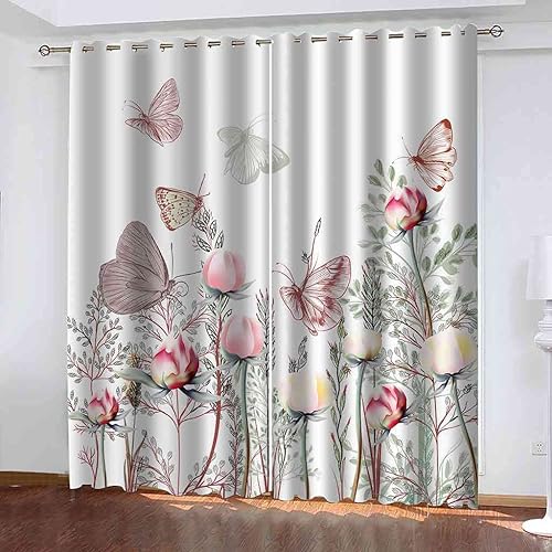 YIJOY Rideaux Occultant pour Chambre À Coucher Salon Cuisine Oeillets Isolation Thermique Rideau Papillon Fleur Rose Polyester Rideau Fenêtre 183x214cm, 2 Panneaux - Nail Gallerys