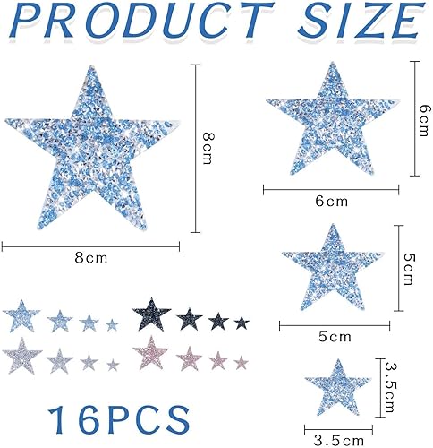 FDGGT 16 Pièces Patchs en Tissu Étoile À Cinq Branches, Patchs en Tissu À Paillettes, Patchs en Tissu De Décoration De Vêtements, Patchs en Tissu Strass, Patchs De Réparation De Vêtements - Nail Gallerys