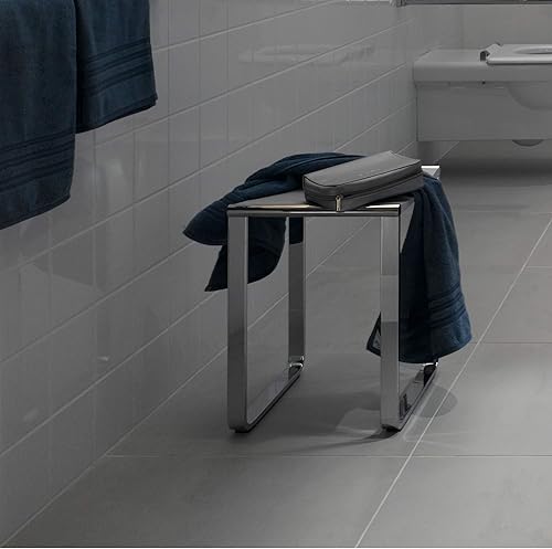Keuco Tabouret de Bain chromé et Anthracite, Pieds antidérapants pour la Douche, jusqu'à 100 kg, Hauteur 46,9 cm, Tabouret de Bain Design, siège de Douche, Plan - Nail Gallerys