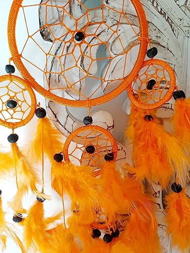 Artisanal Attrape rêve Capteur de Rêves Attrapeur Piège Cauchemar Dream Catcher 48 cm Grand Dreamcatcher Orange - Nail Gallerys