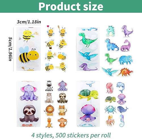Luckwaii Autocollant Animaux en Rouleau 2000 Pièces Autocollant Animaux Rondes Autocollantes en Rouleau, Sticker Récompense Animale pour Adultes, Enfant (4 Rouleaux) - Nail Gallerys
