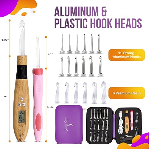 Ensemble crochet et poignée de comptage – 18 crochets lumineux en aluminium et plastique – Prise en main confortable et ergonomique – Avec marqueur numérique LED pour point de rangée de doigts – Kit - Nail Gallerys