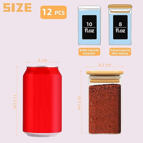 Lot de 12 bocaux en verre avec couvercles en bambou, 250 ml, bocaux à épices en verre hermétiques avec couvercles, pour épices, sel, sucre, graines, noix, thé, etc - Nail Gallerys