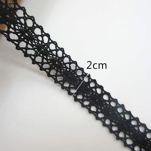 Ruban en dentelle au crochet de 10 mètres de long - 2 cm de large - Style vintage - Noir - Tissu brodé - Applique à coudre - Robe de mariée - Décoration de fête - Vêtements brodés - Nail Gallerys