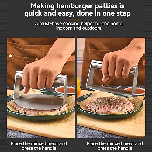 Presse à hamburger de 5,5 pouces, broyeur à hamburger en acier inoxydable 304 de qualité alimentaire, presseur rond antiadhésif pour poêle à frire à dessus plat, presseur plat pour viande et bacon - Nail Gallerys
