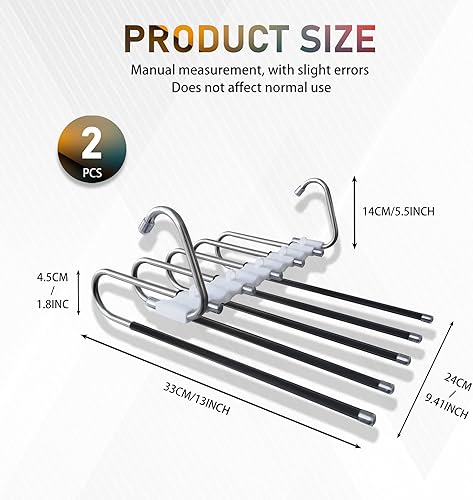 RYHHH Lot De 2 Cintre Pantalon,5 en 1 Cintre Pantalon Gain De Place, Cintres Antidérapants en Acier Inoxydable,Pantalons Cintres,Gain De Place,Stable,pour Pantalons, Écharpes, Jeans, Vêtements (Noir) - Nail Gallerys