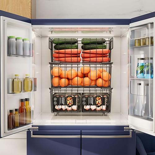 Lot de 4 paniers de rangement empilables pour congélateurs coffres, paniers de rangement empilables en fil métallique avec poignée pour congélateurs de 198 L, 37 x 15 x 18 cm - Nail Gallerys