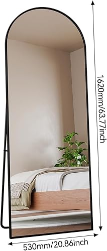 Miroir pleine longueur arqué 162 x 53 cm, miroir sur pied bombé, miroir sur pied avec cadre en aluminium noir, miroir de vanité, miroir de sol, convient pour chambre à coucher, salon, garde-robe - Nail Gallerys