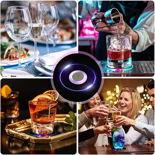 8 Pièces Dessous de Verre Lumineux Coloré, Multicolores LED-sous-Verres, Boutons on/Off Acrylique Rond Faciles à Nettoyer Coaster, pour Fêtes, Mariages, Bars, Noël - Nail Gallerys
