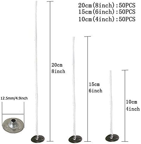 ZHANChen Meches Bougies 150pcs Mèches Pré-Cirées en Coton Naturel avec 1 Pièce Acier Inoxydable Support Mèche 3 Tailles différentes (50pcs*10cm/50pcs*15cm/50pcs*20cm) - Nail Gallerys