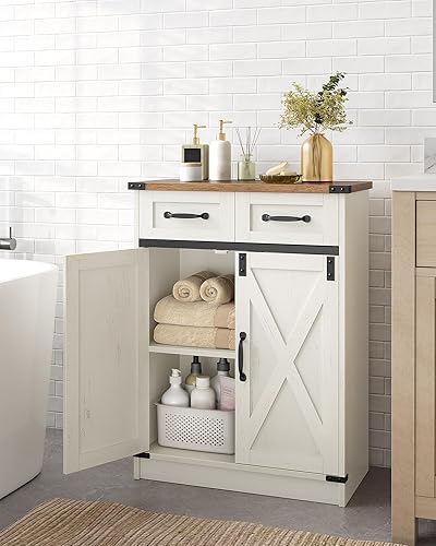 Hzuaneri Meuble de Salle de Bain, Meuble de Rangement avec 2 Tiroirs, Armoire de Salle de Bain avec 2 Portes, Armoire Rangement, Étagère Réglable, 30 × 60 × 80 cm, Marron Rustique et Blanc SC62414X - Nail Gallerys