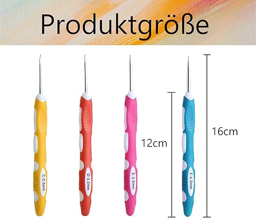 Nurila Lot de 4 crochets ergonomiques de 2,5 mm, 3 mm, 3,5 mm, 4 mm, avec poignée en silicone colorée, pour débutants et amateurs de crochet, convient pour écharpes, pulls, gants - Nail Gallerys