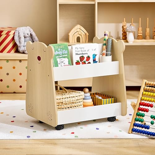 SoBuy Étagère à Livres pour Enfant, Étagère à Jouets, Bibliothèque à roulettes pour Chambre d'enfant et Salle de Jeux, Meuble Rangement Enfant Design pour Jouets et Livres, 50x40x53 cm KMB103-WN - Nail Gallerys