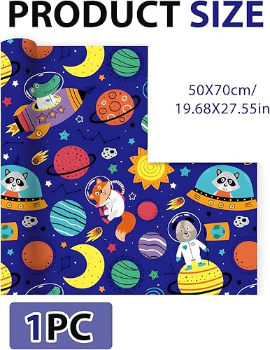 Quatre Morceaux De Papier Cadeau De 70x50 Cm Sur Le ThèMe Cosmique Pour Les Enfants - Avec Des Galaxies, Des Vaisseaux Spatiaux，Bleu Et Blanc - Ensemble Complet Pour Les FêTes D’Anniversaire - Nail Gallerys
