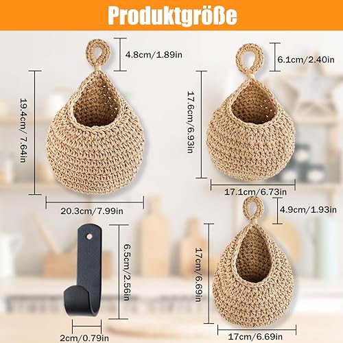 3PCS Fruit Hamac Suspendu, SHAIDOJIO Hamac à Fruits Tissé à la Main avec 3 Crochets, Hamac de Fruits de Style Bohème pour Cuisine pour Maison Armoire Comptoir Camping-Car Fruits Légumes(S+M+L) - Nail Gallerys