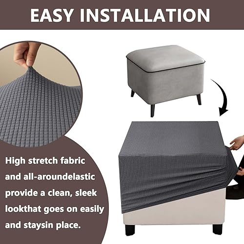 AQIGR Housse de Pouf Carré 45x45 40x40 50x50 60x60 38x38 Extensible Housse de Repose-Pieds Anti-dérapante Respirante à Fond élastique(Gris,L 45 x W 45xH 40cm) - Nail Gallerys