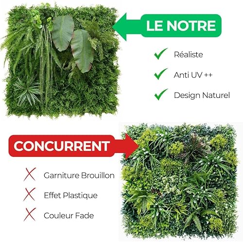 Design Vegetal | Mur Végétal Artificiel Extérieur Eden - Panneau de 100x100 cm - sans Entretien - Décoration pour Chambre, Bureau et terrasse Exterieur avec Traitement Anti UV - Nail Gallerys