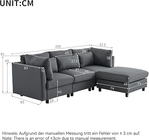 Zubaliya Canapé d'angle Moderne à Rayures Verticales, canapé sectionnel 5 Places avec Repose-Pieds Convertible, canapé en L, canapé en U pour Salon et Appartement, Gris - Nail Gallerys