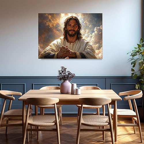 WIKEO Jésus Tableau Affiche Murale, Oeuvre moderne de Jésus ImpriméS D'Art Pour,Salle De Bain,Coucher,Murale,Salon,Impression sur toile Jésus Christ - 30x40cm Encadrée(blanc) - Nail Gallerys
