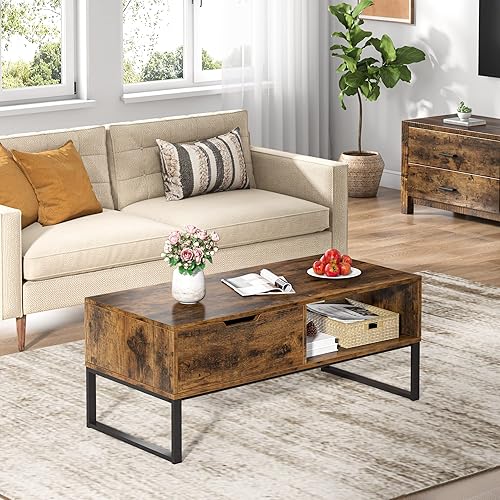 fevarbord Table Basse Industrielle Table de Salon avec Tiroir Meuble TV Rustique Marron en Bois et Métal 106x48x43cm - Nail Gallerys