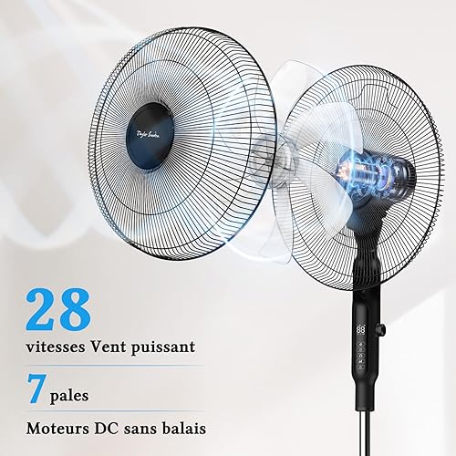 Taylor Swoden Ventilateur sur pied Silencieux, 25dB DC Ventilateur avec Telecommande, 3258.6m³/h, 28 Vitesses, 7 Pale, 40W, 12h minuteur, 3 Modes, Anti-moustique,Hauteur réglable, Oscillant, LED,Noir - Nail Gallerys