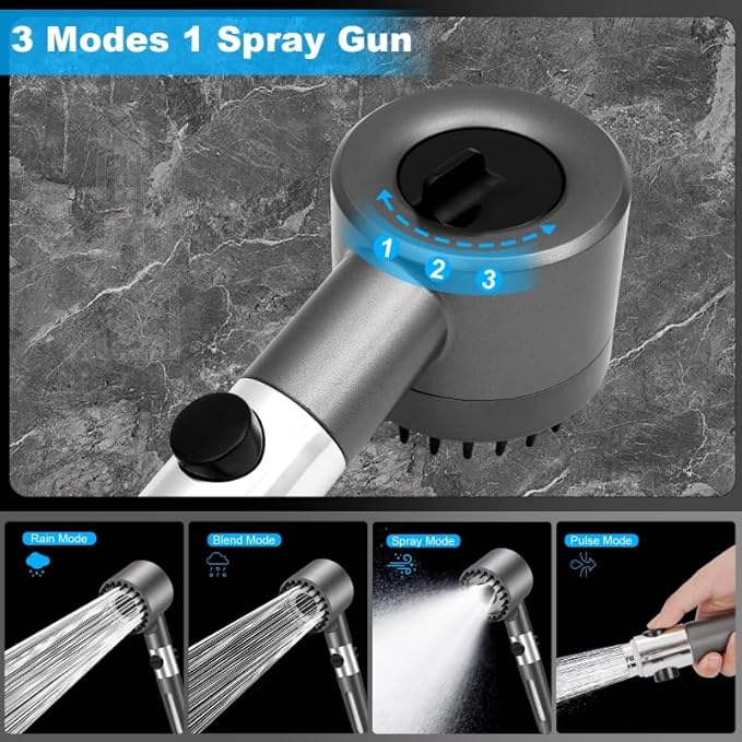 Pommeau de Douche Haute Pression, Anti Calcaire Pomme de Douche Economie Deau Poire de Douche Filtrant Douchette avec 1.5M Tuyau 3 Types de Jets Filtre Shower Head - Nail Gallerys