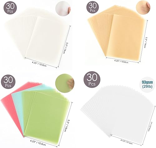 OTCRAFT Lot de 120 feuilles de papier vélin translucide givré lisse imprimable pour invitations, cartes de vœux, dessin, enveloppes (6 couleurs, 21,6 x 27,9 cm/10,8 x 14 cm) - Nail Gallerys