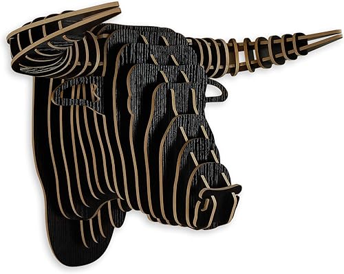 ADM 'Taureau' - Puzzle 3D en MDF Coloris Noir Motif tête de Taureau, trophée décoratif à Suspendre au Mur, très Facile à Assembler - Noir - H36 cm - Nail Gallerys