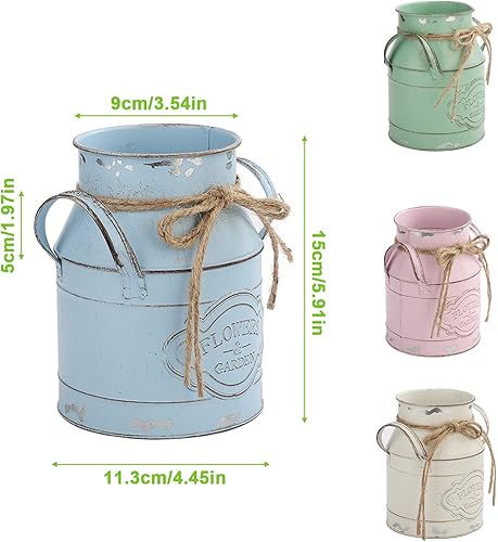 JUKIDS Vase vintage en métal rose en forme de seau en étain, design rustique en canette de lait, centre de table, décoration d'intérieur - Nail Gallerys