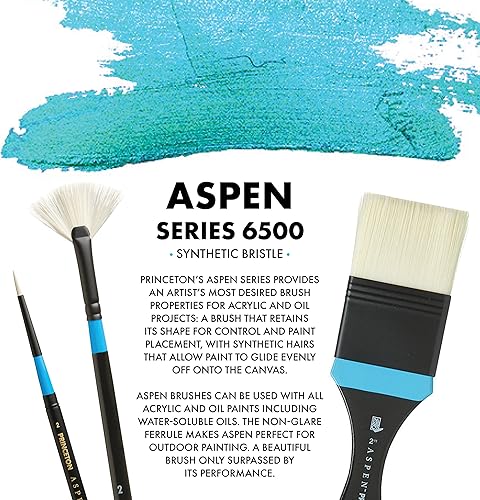 Princeton Aspen, Glare-Free Indoor/Outdoor Brush for Acrylic & Oil, Series 6500S Short Round Pointed Synthetic, Size 12 (P6500SR12) - Nail Gallerys