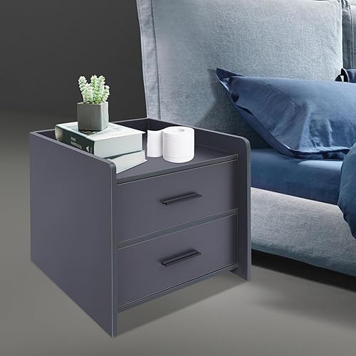 Table de chevet pour chambre à coucher, armoire à tiroir, table de chevet avec 2 tiroirs pour chambre à coucher, salon, coins arrondis, commode de chambre à coucher 40 x 40 x 42 cm (P x l x H), gris - Nail Gallerys