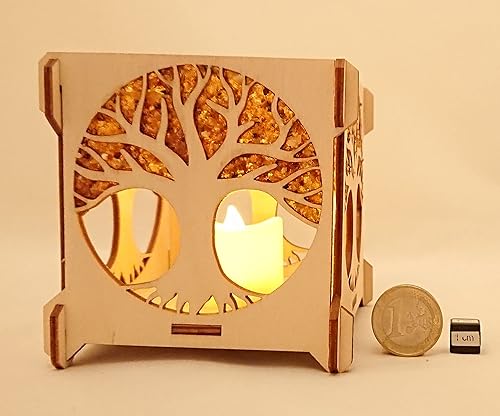 Photophore arbre de vie : ambre et bois de bouleau avec bougie chauffe-plat LED incluse - Nail Gallerys