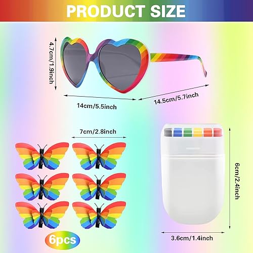 Moerstar Ensemble de Pinces à Cheveux Papillon Arc-En-Ciel, Lgbt Gay Pride Accessoires avec Pince à Cheveux Lunettes Crayon de Maquillage Arc-En-Ciel, pour Fêtes Festivals - Nail Gallerys