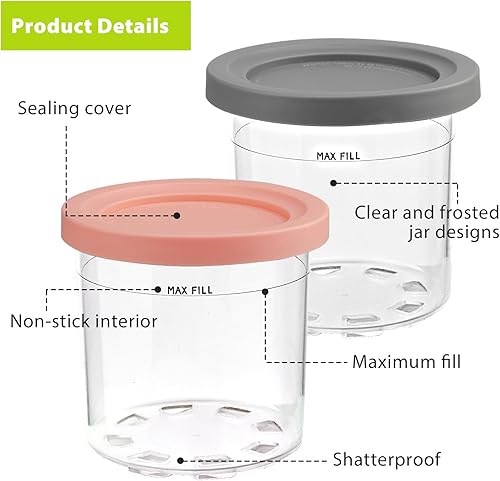 Lot de 4 Récipients à Crème Glacée de Rechange pour Les Sorbetières La Série NC301 NC300 NC299, für Ninja Creami 11-in-1 Eismaschine, Creamy Deluxe Passe au lave-vaisselle Accessoires (Gris, 16oz) - Nail Gallerys
