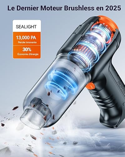 SEALIGHT Aspirateur à Main, 4 in 1 Aspiration Super Puissante Aspirateur Voiture Puissant sans Fil, Moteur sans Balais, Mini Aspirateur de Voiture avec Boîte de Rangement pour Canapé Maison Voiture - Nail Gallerys