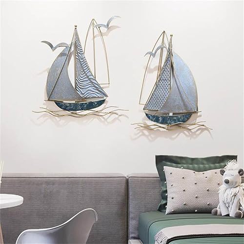 WSNCXFW D,Décoration Murale de voilier en métal, Sculptures murales de Bateau Nautique 3D, décoration Murale Plage en métal, Art Mural métal côtier/Nautique, Ornement Suspendu Bateau Fait à la Main - Nail Gallerys