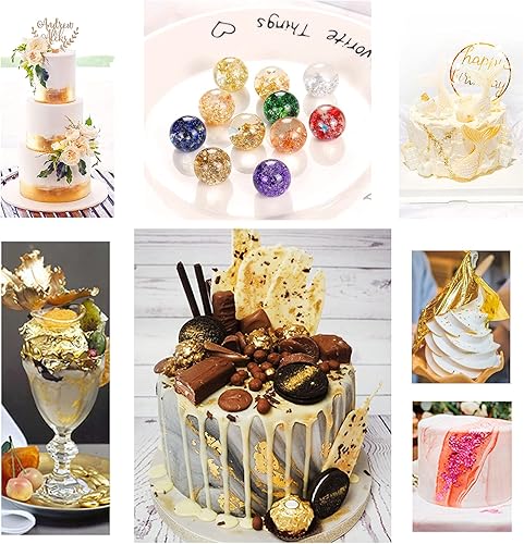 Feuilles d'or 6bouteilles, Gold Leaf Gold Foil Paper Metallic Foil Flakes, Feuille d'Imitation d'or/d'argent/d'or Rose/Bleu/Vert/Rose Rouge pour dorure, Peinture, Résine, travaux Manuel, Ongles - Nail Gallerys