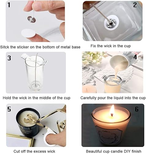 Kit de Fabrication de Bougie, 150 pcs 20cm 15cm 9cm Mèche de Bougie Mèches Pré-Cirées en Coton Naturel,160 Dots Mèche Autocollant et 1 Pièce Acier Inoxydable Support de Mèche - Nail Gallerys