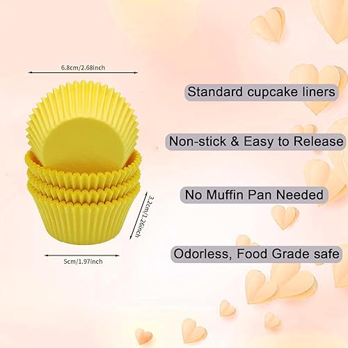 Lot de 200 mini caissettes à cupcakes jaunes en papier pour muffins et desserts, pour Saint-Valentin, mariage, fête d'anniversaire, décoration de gâteau - Nail Gallerys