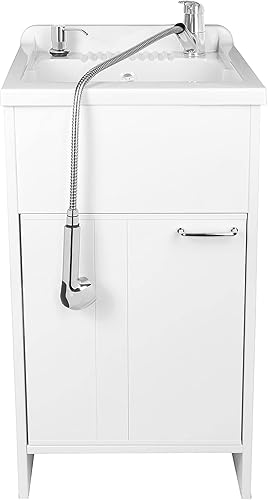 ADGO Set évier + Meuble Bas Baie économique avec Meuble Sous-évier, Réservoir à Savon, Robinet avec Tête Extensible, Meuble Bas avec 1 Porte, Râpe Pour le Lavage, Siphon, Blanc/Argenté (50 x 50) - Nail Gallerys