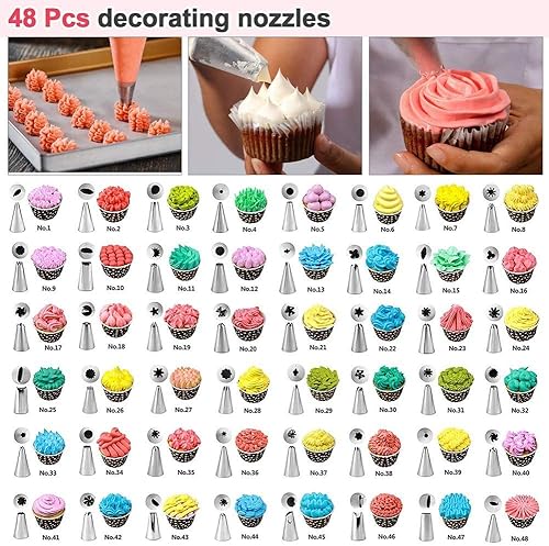 Lot de 82 poches à douille et douilles pour décoration de gâteaux avec sac en silicone, embouts, coupleurs | Sacs à douille réutilisables et douilles pour gâteaux, pâtisseries, cupcakes - Nail Gallerys