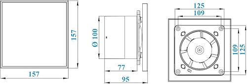 plumbing4home Ventilateur mural de 100 mm avec minuterie en acier inoxydable + version humidité - Nail Gallerys