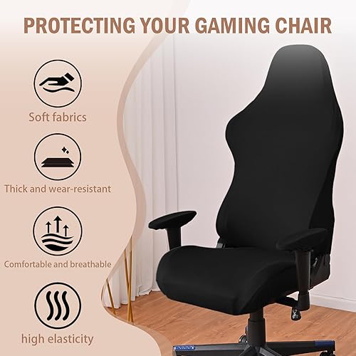 KAIYAYA Housse Chaise Gaming avec Housses de Coussin et d'Accoudoir, Housses de Chaise de Jeu Extensibles, Noir Housses de Chaise de Gaming Amovible, Lavable et Antidérapante pour Chaise De Gaming - Nail Gallerys