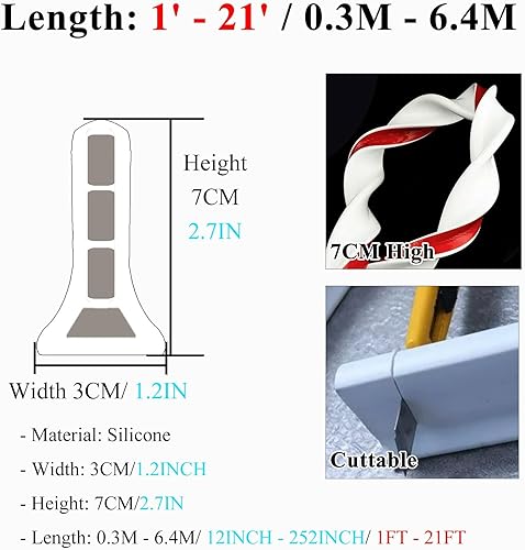 Barriere Douche Seuil Douche Barrage d'eau Protection Contre Les Éclaboussures De Douche Pour Douche À L'italienne, Barrière D'eau Au Sol De 7 À 10 Cm De Haut, Bandes De Retenue D'eau Pliables/bouchon - Nail Gallerys