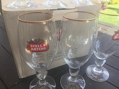 STELLA ARTOIS Lot de 6 verres a biere 50 cl bord doré neuf superbe - Nail Gallerys