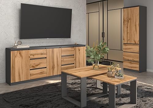 Lot de 2 tables de salon en 2 tailles - Table basse moderne 90 x 50 x 44 cm et 65 x 50 x 40 cm - Graphite/chêne Wotan - Nail Gallerys